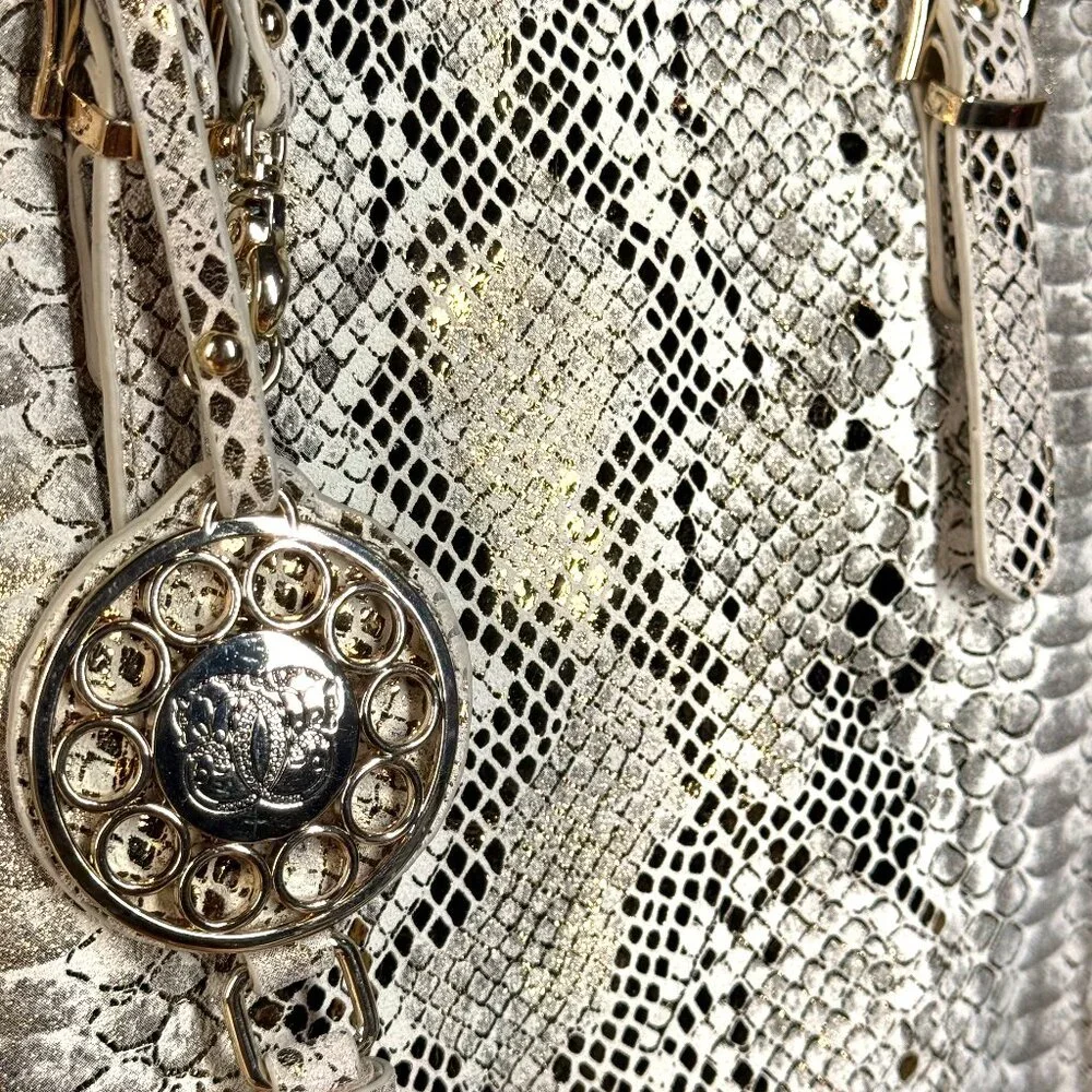 Sharif Studio Rare Snake Embossed Leather & Faux Fur Trimmed Shoulder Tote Bag